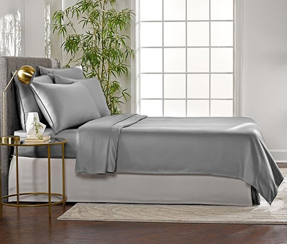 Pure Bamboo Twin Sheets, Genuine 100% Organic Viscose Derived from Bamboo Bed Sheet Set, Luxuriously Soft & Cooling, Double Stitching, 2 Year Quality Promise (Twin, Stone Grey)