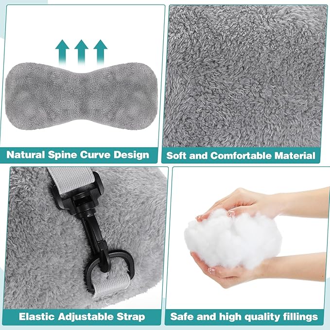 1 Pc Neck Pillow for Recliner Headrest Pillow Bone Shaped Chair Plush with Adjustable Strap Neck Support and Pain Relief Curve Head Cushion for Car Travel Airplane (Grey)