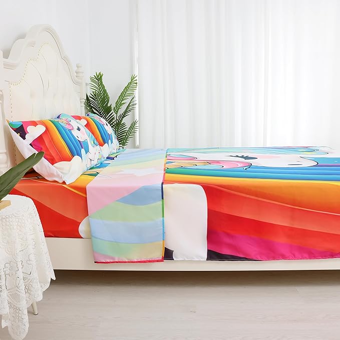 Unicorn Sheets Set Rainbow Unicorn Bedding Twin Size for Girls Kids Children Boys Teens Bedroom Bed - 1 Flat Sheet, 1 Fitted Sheet, 1 Pillowcase