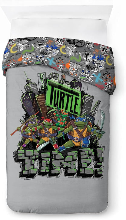 Jay Franco Duvet Cover Set – 3 Piece Comforter Cover and Sham Set, Super Soft Cozy Kids Bedding (Insert Not Included) Grey - Teenage Mutant Ninja Turtles, Twin