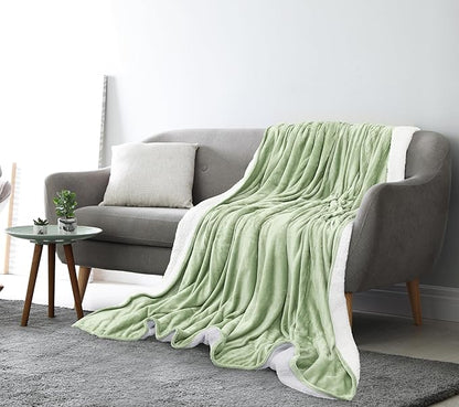 Utopia Bedding Sherpa Blanket Throw Size (Sage Green, 50x60 Inches) - Soft Lightweight Plush Fleece Reversible Blanket for Bed, Sofa, Couch, Camping and Travel