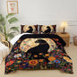 Black Cat Bedding Cartoon Cat Comforter Set Full，Floral Bedding Full Size Bed ，with 1 Comforter with 2 Pillow Case