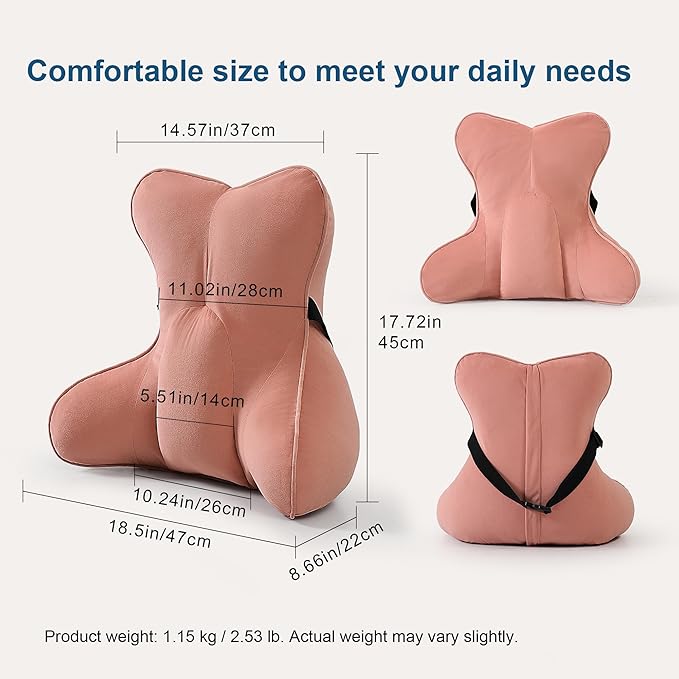 Lumbar Support Pillow for Lower Back Pain Relief – Multi-Functional Ergonomic Lumbar Cushion, Reading Pillow for Office Chair, Car Seat & Sofa,Blush Pink