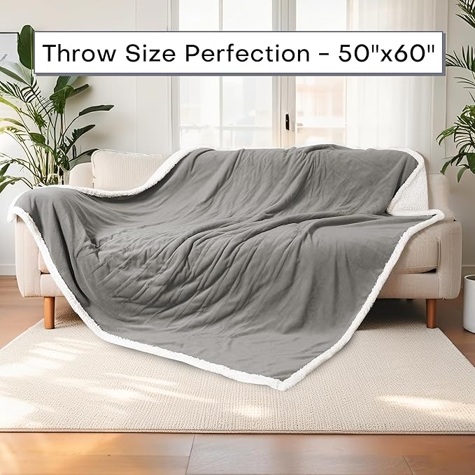 Electric Heated Blanket Throw Size 50"x60" - Dual-Sided with Microplush & Sherpa Fabric, 4 Heat Settings & 3 Hours Auto Off, Machine Washable - Light Gray