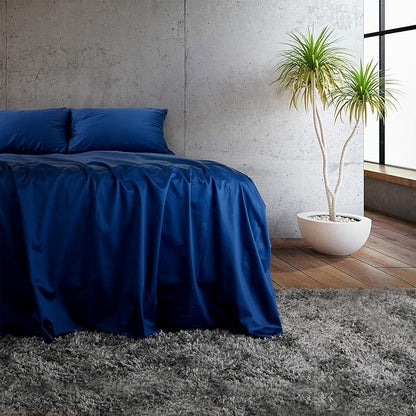 Sleepgram Supima Machine Washable 400 Thread Count Cotton Silver Ion Infused Luxury Zippered Duvet Cover with Travel Bag, Queen, Poseidon Blue