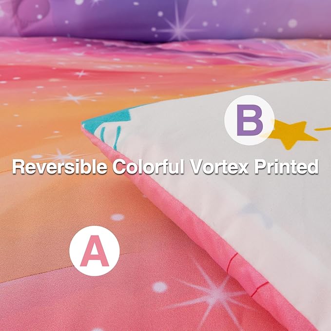 A Nice Night 6Pcs Swirling Stars Gradient Glitter Comforter Set for Girls Full Size, Colorful Rainbow Galaxy Comforter Set, Ultra Soft Bedding Sets (Purple-Pink, Full 6Pcs)