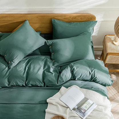 JELLYMONI Cotton Duvet Cover King Size - Dark Green Comforter Cover with Button 100% Washed Cotton 3PCS Breathable Soft Solid Bedding Set Duvet Cover 104×90in & 2 Pillowcases (NO Comforter)