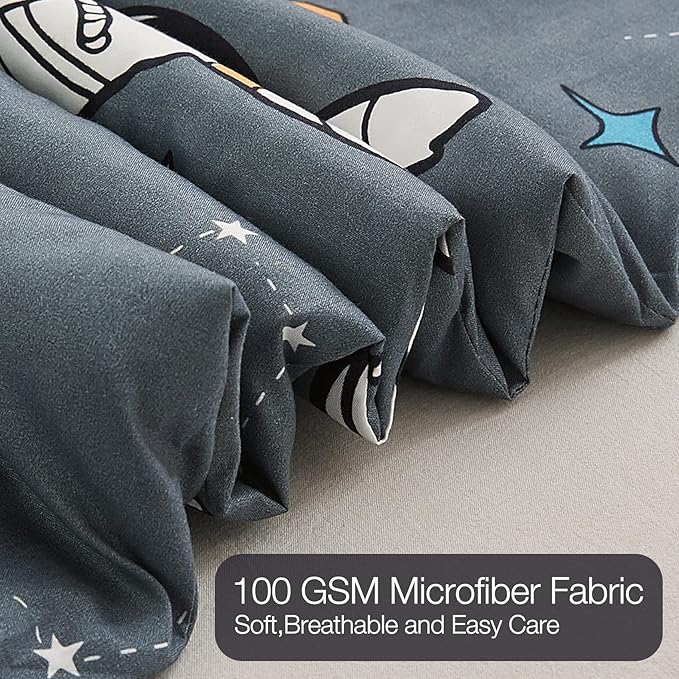 JSD Grey Astronaut Kids Comforter Set Queen Size, 3 Piece Space Theme Microfiber Comforter with Pillow Sham, Machine Washable