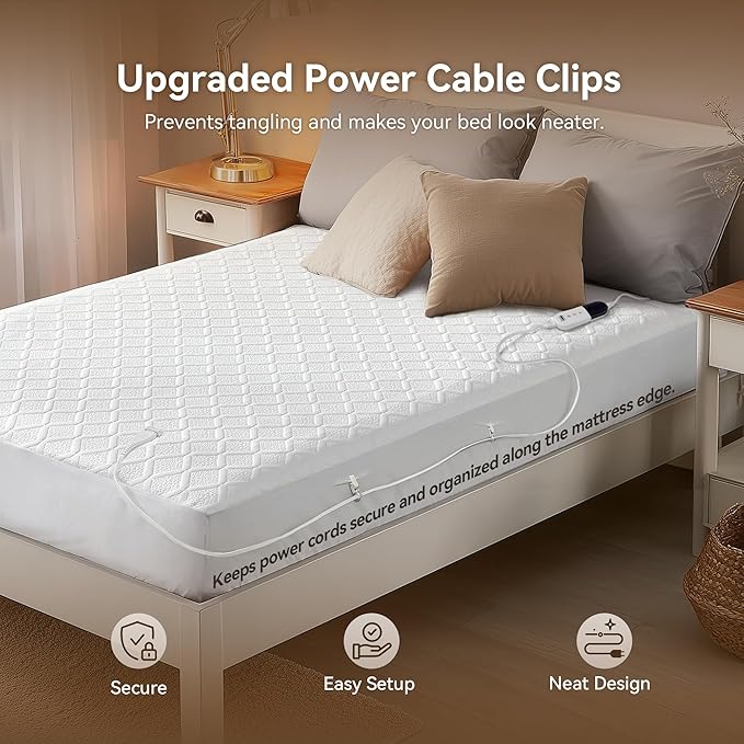 Queen Size Heated Mattress Pad – Dual Control Electric Mattresses Warmer, Machine Washable, Auto Shut-Off, Adjustable Heat for Couples & All Night Comfort