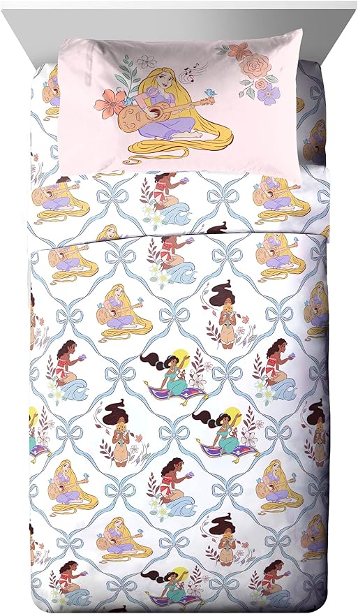 Jay Franco Kids Comforter Set Includes Sheets and Pillow Covers - Soft and Cozy Bed Set for Stylish Room Decor, Pink – Disney Princess, 5 Piece Twin