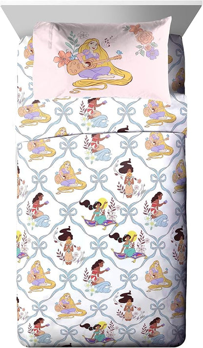 Jay Franco Kids Comforter Set Includes Sheets and Pillow Covers - Soft and Cozy Bed Set for Stylish Room Decor, Pink – Disney Princess, 5 Piece Twin