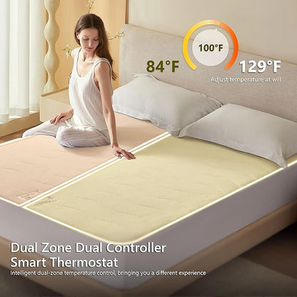 Heated Quilted Wave Mattress Pad,Queen Size Dual Control,Soft Bed Warmer,10 Heat Settings,1-12 Hours Auto-Off,Fast Heating,ETL Certified,Machine Washable,Fit Up to 18" Deep Pocket,60"x80"