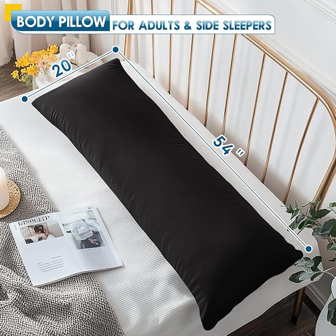 MAGIC ELEPHANT Body Pillow, Memory Foam Body Pillow for Adults, Long Pillow for Bed and Sleeping, Full Long Bed Pillow Insert with Cover (Black, 20x54 Inch)
