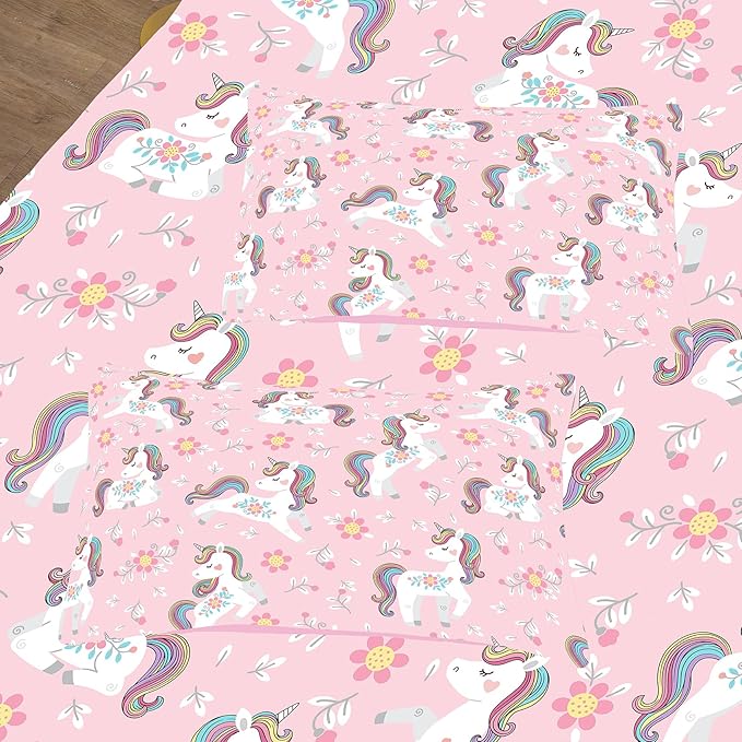 Peopleareok Girls Unicorn Comforter Set Full(79x90 Inch), 3 Piece Cute Pink Purple Unicorn Print Comforter with 2 Pillowcases, Kids Cartoon Kawaii Comforter for Girls Bedroom Decor All Season