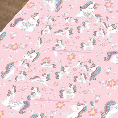 Peopleareok Girls Unicorn Comforter Set Full(79x90 Inch), 3 Piece Cute Pink Purple Unicorn Print Comforter with 2 Pillowcases, Kids Cartoon Kawaii Comforter for Girls Bedroom Decor All Season