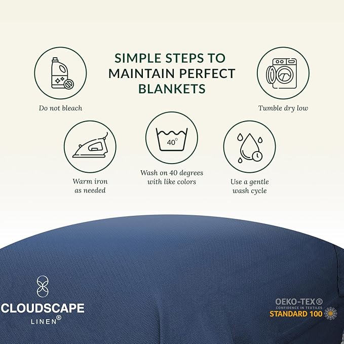 Cloud Scape Linen Herringbone Cotton Throw Blanket for Couch, Bed,Sofa, Home Decor, Soft, Heavy, All-Season, Winter Bed Blanket, Best Gift for Christmas, 50 x 70, Ensign Blue