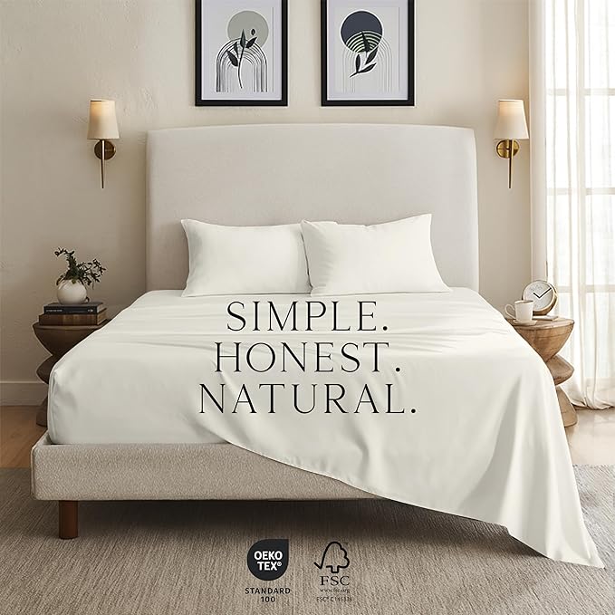 KARISSA MAE Cooling Bamboo Viscose Queen Sheet Set | 100% Organically Grown | 18” Deep Pocket | Silky, Soft, & Hypoallergenic | with Organizer Band & Elastic Corner Straps [Ivory]