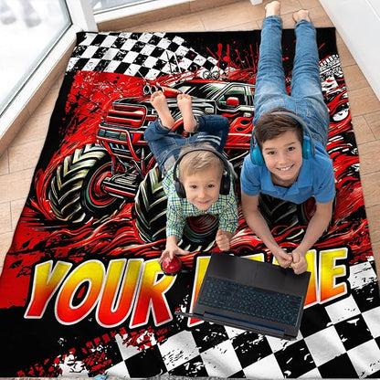 Boys Blanket Gifts Personalized Truck Blankets for Kids Teens Adults - 60" x 80" Cool Car Themed Soft Lightweight Flannel Throws for Couch, Sofa, Bedroom Decor
