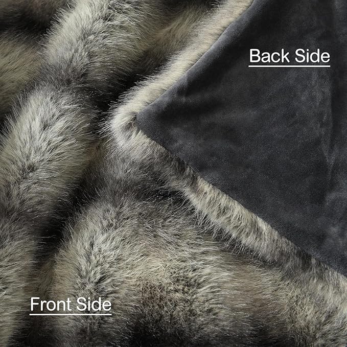 HORIMOTE HOME Luxury Faux Fur Throw Blanket, Non-Shedding 60"x80" Fur Blanket Throw, Ultra Soft Blankets for Bed, Couch and Sofa, Premium Soft, Thick Fluffy Throws, Grey Black Stripes