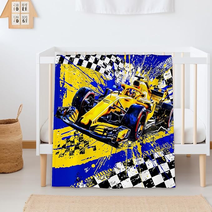 Blanket for Boys, Racing Car Throw Blanket Gifts for Kids Boys Age 10-12, 50"x60" Cool Flannel Blankets Gift for Son Cars Lovers Lightweight Throws for Couch Sofa Bed Decor