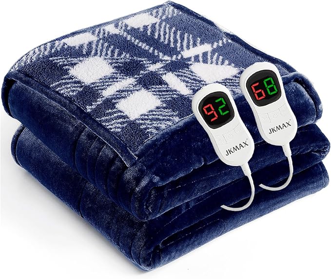 Heated Electric Blanket Queen Size - 84"x90" Flannel Heating Blanket with 10 Heating Levels & 5 Time Settings Over-Heat Protection, Winter Warmer for Adults with ETL Certification（Navy Blue）