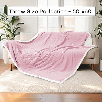 Electric Heated Blanket Throw Size 50"x60" - Dual-Sided with Microplush & Sherpa Fabric, 4 Heat Settings & 3 Hours Auto Off, Machine Washable - Pale Pink