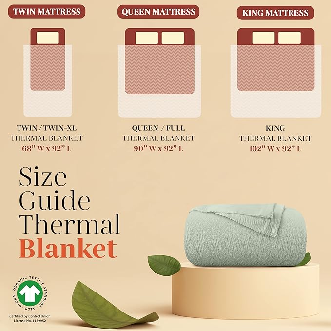 Mayfair Linen Knitted Geometric Herringbone Pattern Handwoven Blanket 100% Long Staple Cotton - Soft & Cozy Thermal All Season Throw for Bed Couch Chair Outdoors (King/Cal King, Sage Green)