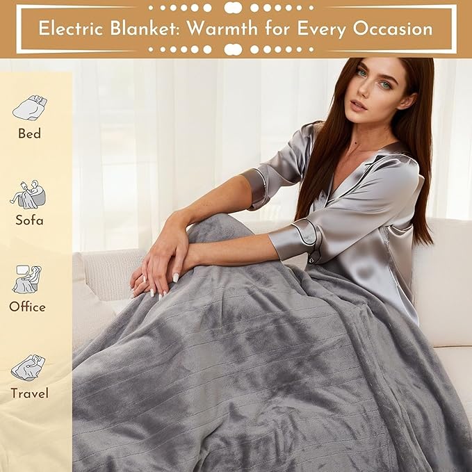 Electric Heated Blanket Microplush Cover Blanket, Twin Size 62"x84" with 4 Heat Settings & 10 Hours Auto Off, Cozy & Warm for All Night, Machine Washable, Light Grey