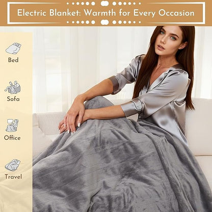 Electric Heated Blanket 72" x 84" Full Size Soft Flannel, 4 Heating Levels ＆ 10 Hours Auto Off, Machine Washable - Light Grey
