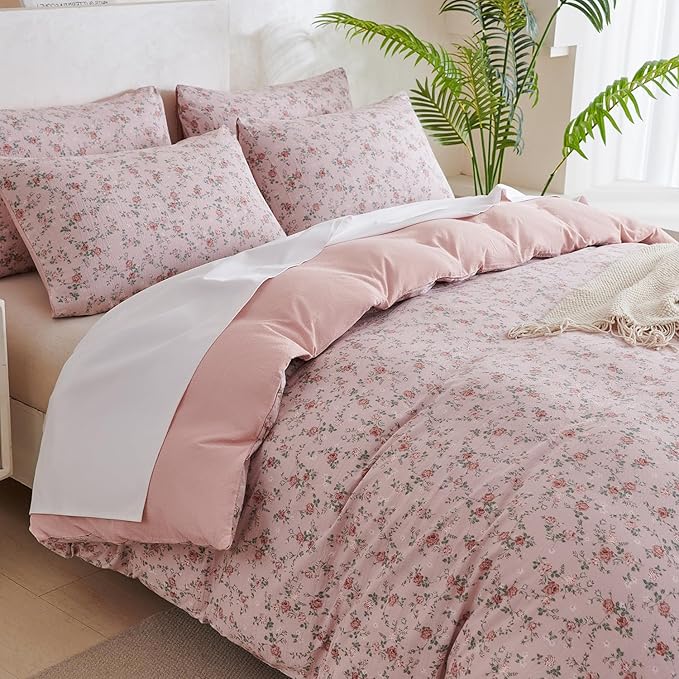 Jane yre King Size Duvet Cover Floral Soft Brushed Microfiber Crinkle Gauze 3 Pieces Floral Bedding Set for All-Season Garden Duvet Cover King with Zipper Closure, Luxury Soft Breathable Comfy