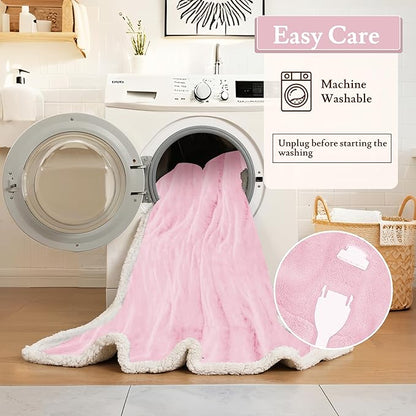 Electric Heated Blanket Flannel & Sherpa 72"x84" Full Size - 4 Heat Levels, 10H Auto Shut Off, Fast Heating, Cozy and Comfortable, Warm Gifts, Machine Washable - Pink