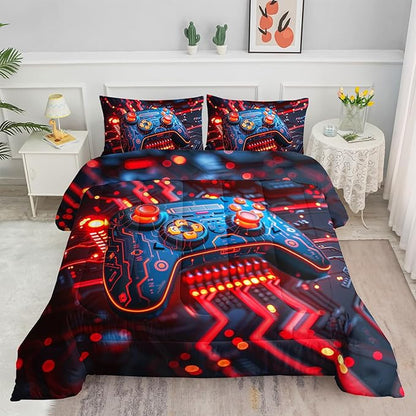 3D Gamepad Comforter Set Cartoon Machinery Printed Bedding Set with 1 Comforter and 2 Pillowcases for Boys and Girls Bedroom All Season(Gamepad-3 Queen)