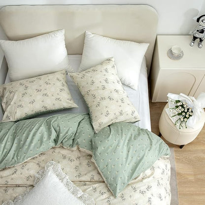 Cotton 3-Piece Twin Bedding Set - Reversible Floral Duvet Cover with Zipper Closure