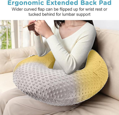 Crochet Lap Support Pillow - Multi-Purpose Reading Pillow for Gaming/Working/Nursing, with Removable Extra Back Pillow for Lumbar & Back Support, Enlarged U-Shape Gaming Lap Pillow, Grey