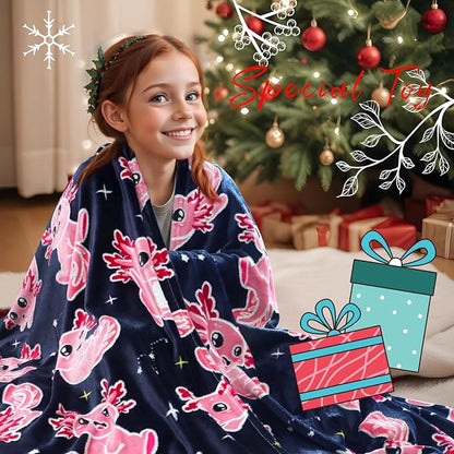 Twin Size Axolotl Throw Blanket for Bed & Couch - Glow in The Dark Blankets Axolotl Gifts for Girls & Women, Lightweight Soft Salamander Throw for Bedroom Decor 60x80 inches