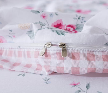 FADFAY Rose Duvet Cover Set Twin XL College Dorm Bedding Vintage Pink Floral Girls Bedding 100% Cotton Soft Breathable Comforter Cover with Hidden Zipper Closure 3Pcs, Twin XL Size for Dorm Room