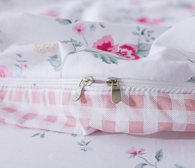 FADFAY Rose Duvet Cover Set Pink Floral Bedding Vintage Botanical Flower Quilt Cover Rustic Farmhouse Bedding 100% Cotton Comforter Cover with Hidden Zipper Closure 3Pcs, King/California King Size