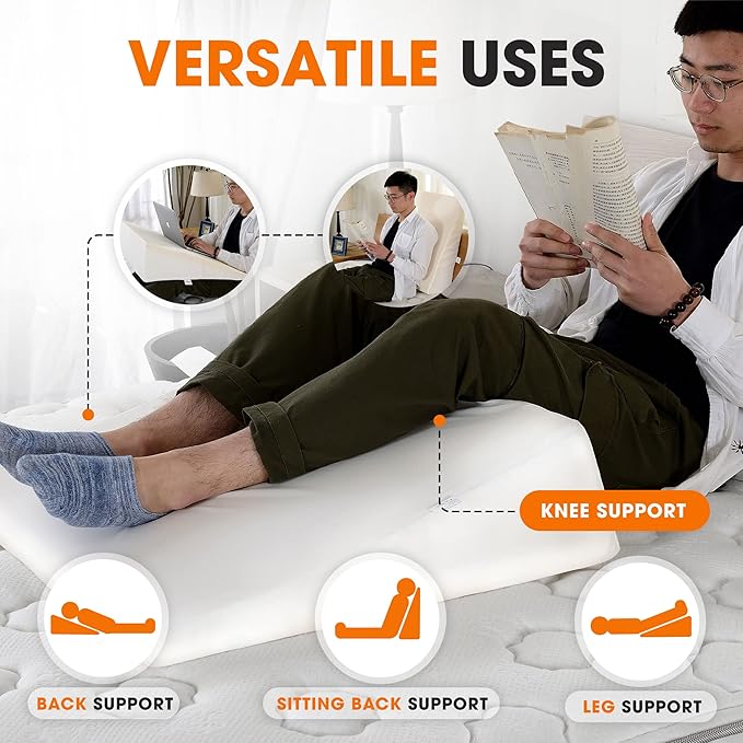 Cheer Collection Premium Memory Foam Bed Wedge Pillow for Acid Reflux, Sleeping Gentle Incline Cushion for Support of Head and Back - 25" x 25" x 6.5", White