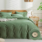 JELLYMONI Cotton Duvet Cover Cal King Size - Green Comforter Cover with Button 100% Washed Cotton 3PCS Breathable Soft Solid Bedding Set Duvet Cover 104×98in & 2 Pillowcases (NO Comforter)