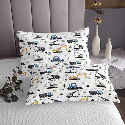 Castle Fairy Excavator Boys Duvet Cover Set Queen Size Cartoon Construction Tractor Cars Bedding Set Kids Bedroom Watercolor Traffic Graffiti Black White Vehicle Quilt Cover 3pcs CYJS6119ZMD-TJ_USq
