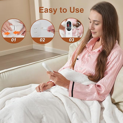 Electric Blanket Heated Twin Size, Ultra-Soft 62" x84" Heating Blankets, Fast, Even & Efficient Heating, 1-12 Hours Auto-Off and 6 Heatin Settings, UL Listed for Safety, Warm Gift for Grandma