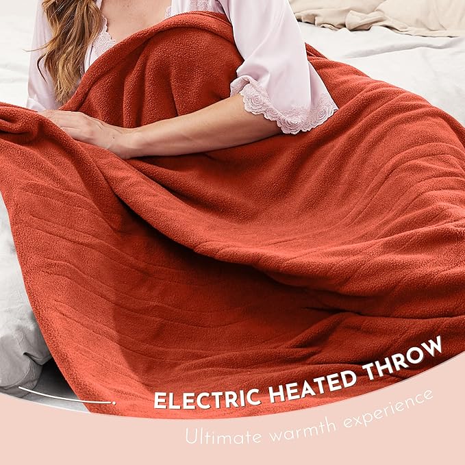 Electric Heated Blanket 72"x84" Full Size Microplush Cover Blanket, 4 Heat Settings & 10 Hours Auto Off, Cozy & Breathable, Warm All Night, Orange