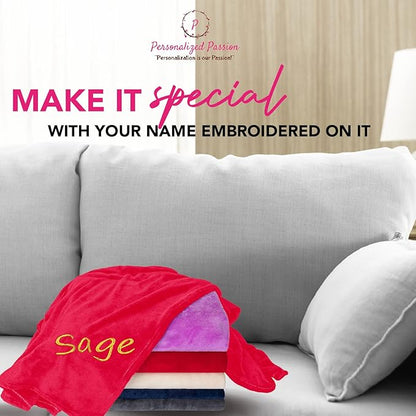 Personalized Blankets for Adults - Custom Blanket with Embroidered Name or Monogram - Soft Fleece Throw Cover for Bed & Couch - Red (40"x60")