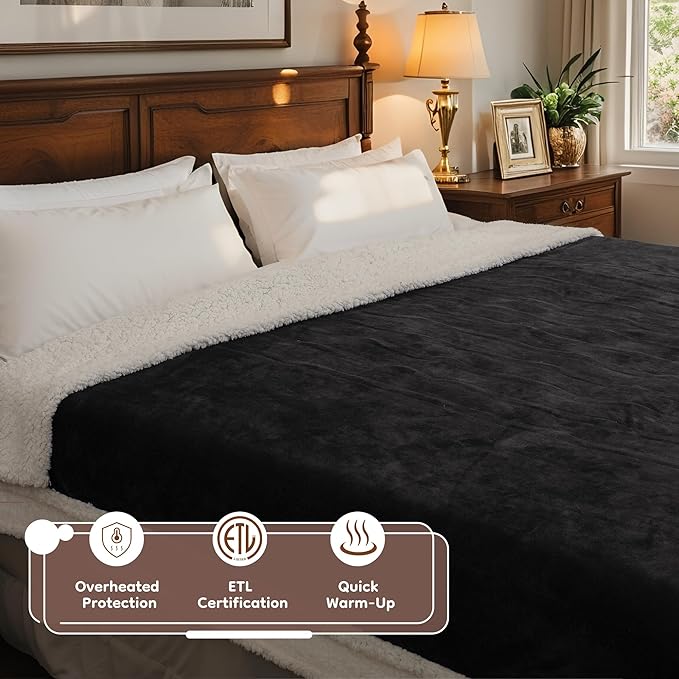 Electric Heated Blanket Throw Size - 50"x60", Soft Flannel Heating Blanket, 4 Heating Levels, 3 H Auto Shut Off, Breathable Warm and Washable for Sofa, Dark Grey