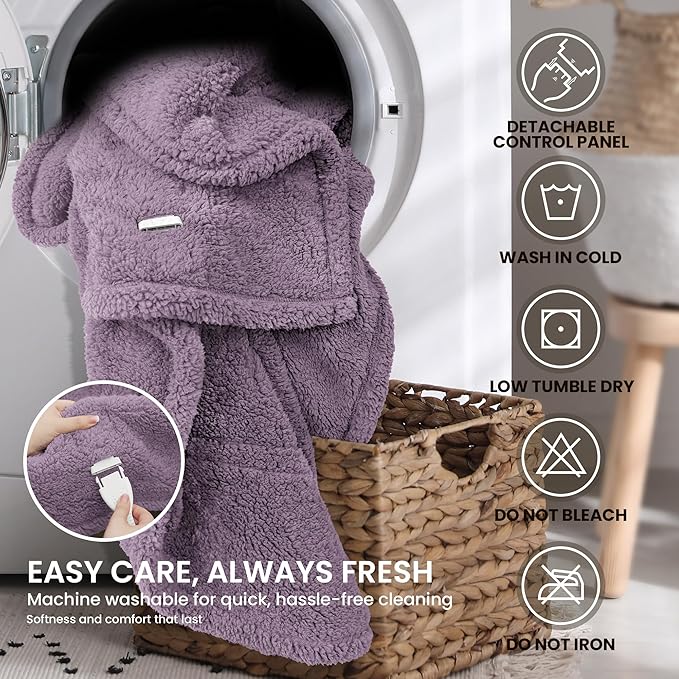 Heated Blanket Electric Blanket Queen - Fast Heating Blanket Throw Dual Control Double Sided Sherpa with 10 Heating Levels & 2-10 Hours Auto Off, Mashine Washable, 84 x 90 Inches, Purple