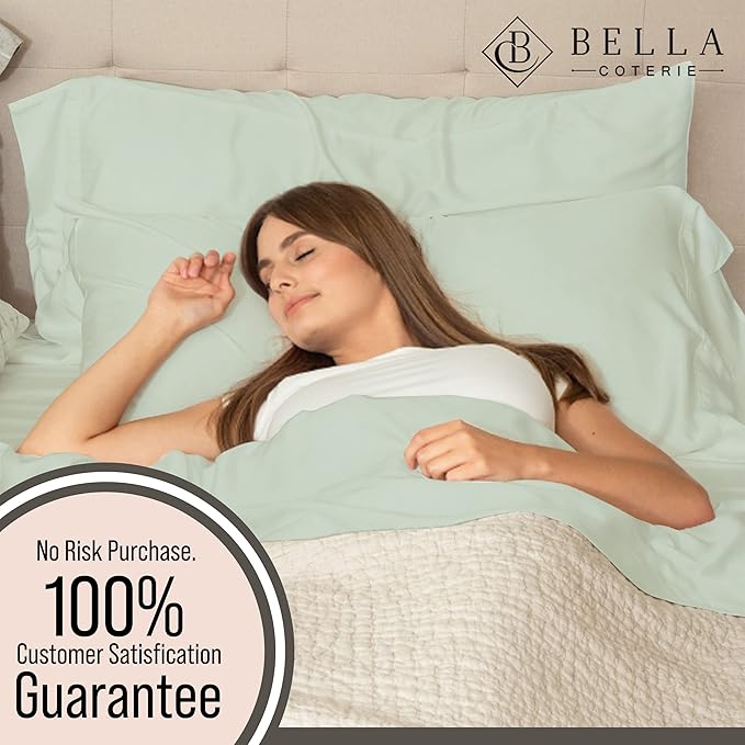 Bella Coterie Luxury Bamboo Viscose Split King Size Sheet Set | 2 Fitted Sheets for Sleep Number & Adjustable Beds | 100% Organically Grown | Cooling & Ultra Soft | 18” Deep Pocket [Sea Glass]