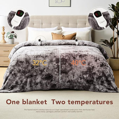 Homemate Electric Heated Blanket Queen Size - 84"x90" Heating Blanket Queen Size Dual Control 1/2/4/6/8 Hours Auto-Off 10 Heat Level Over-Heat Protection Luxury Faux Fur Sherpa ETL Certification