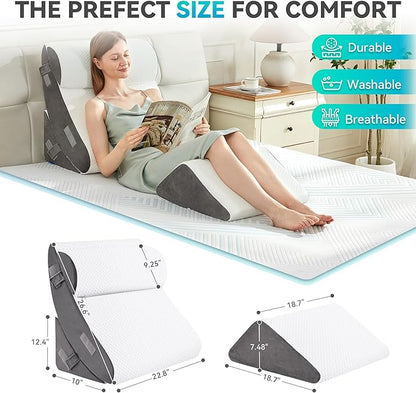BDEUS 4PCS Bed Wedge Pillow Post Surgery, Orthopedic Sleeping Wedge Pillow Set for Back, Neck and Leg Pain Relief, Acid Reflux, GERD, Memory Foam Support Pillows for After Surgery, White