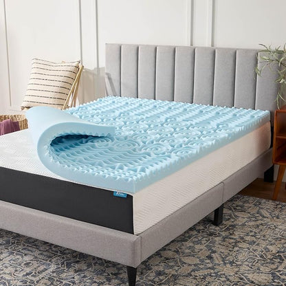 LUCID 3 Inch Gel Memory Foam Mattress Topper, King size – 5 Zones – Cooling Gel Infusion – CertiPur Certified Foam