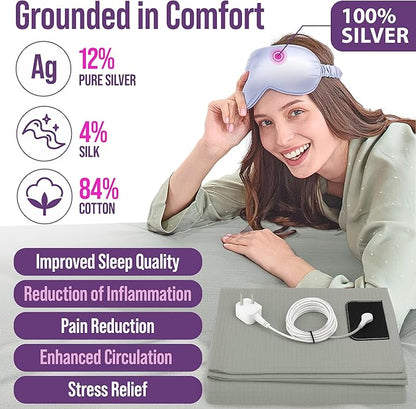 Earth Grounding Sheets Twin Size with 12% Silver Fiber & 4% Silk & 84% Organic Cotton - Green - Grounded Well Bed Sheet - Conductive Fitted Sheet for Better Sleep